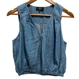 7 For All Mankind Chambray Wrap Tank Top S Blue‎ V-Neck 100% Cotton Look